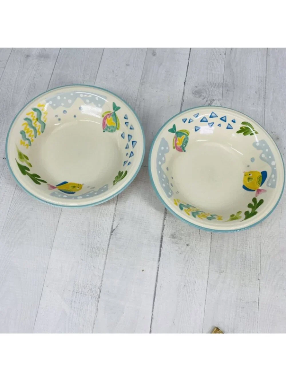 Studio Nova BARRIER REEF Y2310 Fish Aqua Tim Stoneware Soup Cereal Bowls Set 4
